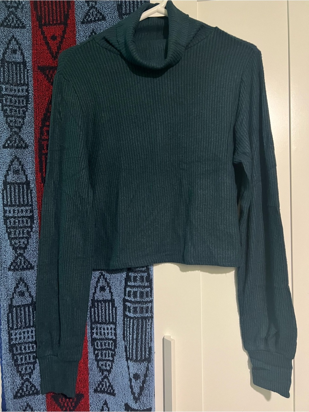 Garage Dark Teal Ribbed Cropped Turtleneck Sweater